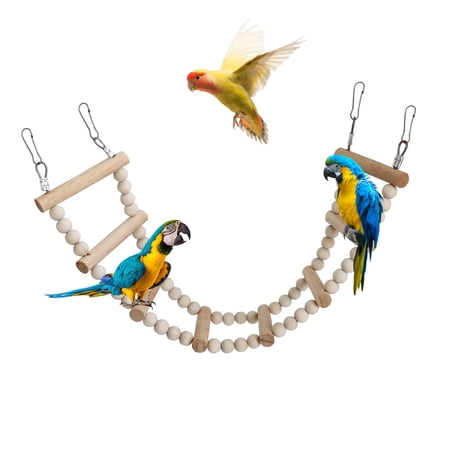 Bird Ladder Bridge, Wooden Pet Hamster Climbing & Swing Toys, Cage Accessories for Birds Rats Parrots Hamster Squirrel Sugar Gliders Parakeets Cockatiels - 20 Steps - 45.3 x 3.14 Inch