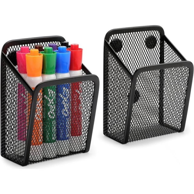 Portalápices magnético, paquete de 2 portalápices de malla para escritorio, cesta de almacenamiento, organizador, marcador, imanes Extra fuertes, perfectos