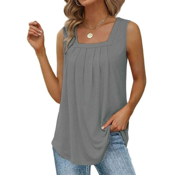 Tank Tops for Women Summer Outfits 2025 Square Neck Casual Shirts Blouses Grey XXL