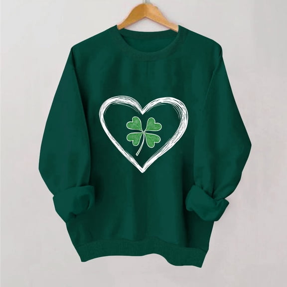 Girls St Patrick's Day Sweatshirt Good Fortune Clover Heart Graphic Pullover 100% Cotton Green Crewneck Sizes 3T-14Y,Size 3-4T