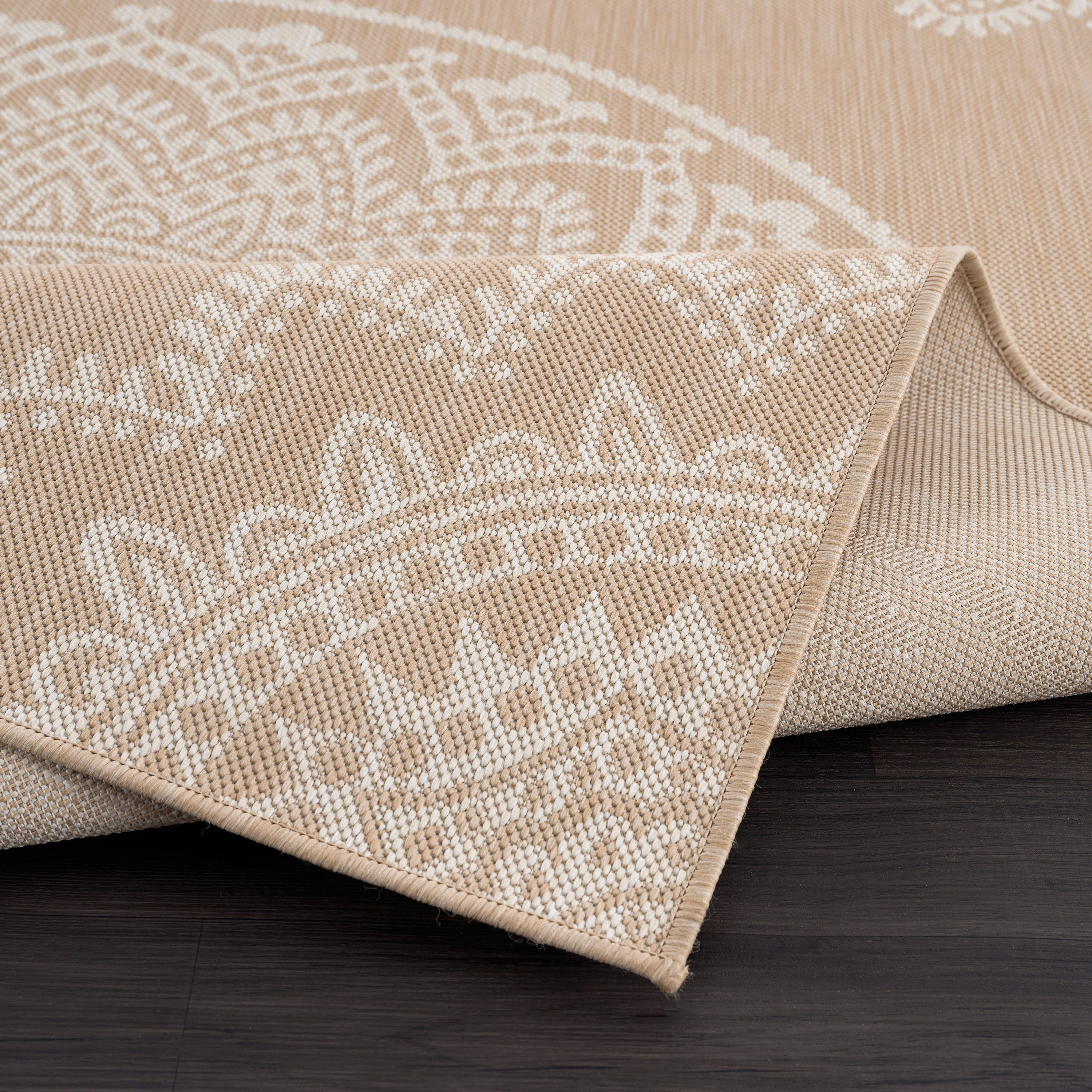 CAMILSON Indoor Outdoor Rug, 5' x 7' Beige Medallion Area Rugs