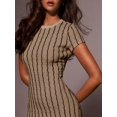thumbnail image 3 of Womens Casual Khaki Striped Knit Long Dress Short Sleeve Crew Neck Maxi, 3 of 5