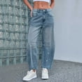 thumbnail image 5 of Jeans For Women Mid Rise Barrel Wide Leg Mid Waist Cropped Denim Baggy Boyfriend With Pockets Pants, 5 of 8
