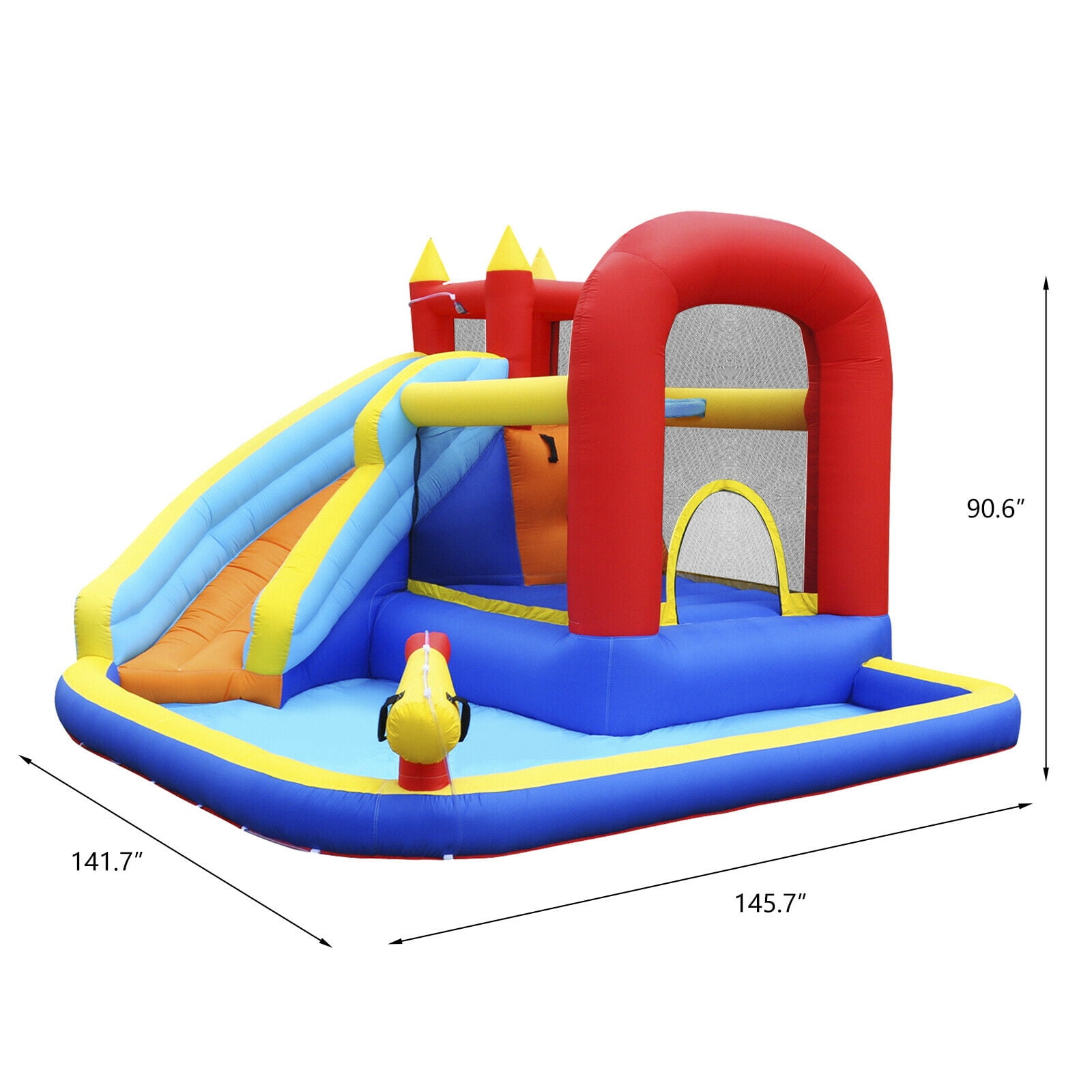 Joyldias Inflatable Water Slide Bounce House Playhouse with 4 Water Guns, Pool, Basketball Hoop, Air Blower, Bag