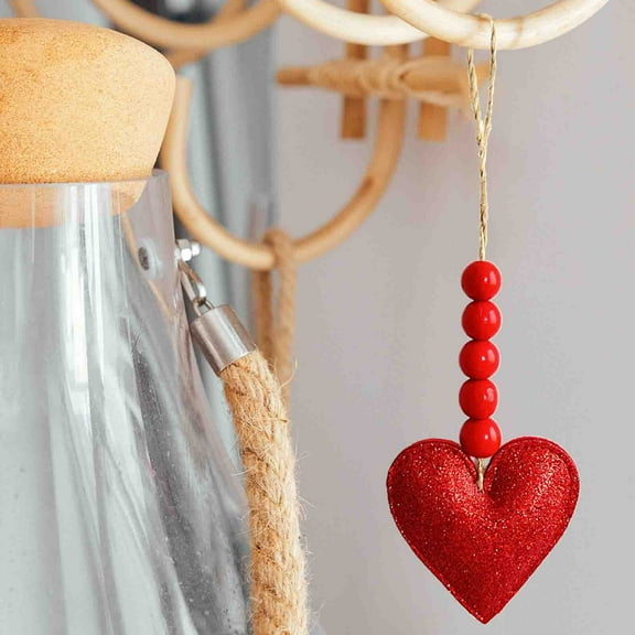 HongHeng 1Pc Valentine's Day Heart Shaped Ornaments, with Bead Tassel Heart Decorations, Red Glitter Heart Shaped Baubles, Romantic Valentine's Day Tree Hanging Decorations