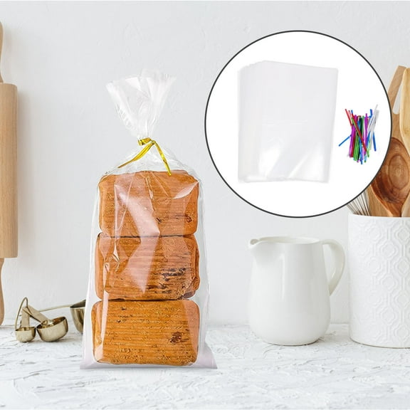 Toyvian 100 Sets Large Bread Bags Transparent Plastic Gusseted Bags for Households