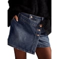 thumbnail image 2 of Women'S High Waisted Button Front Denim Skort Asymmetrical Hem Skirt Shorts XL, 2 of 8