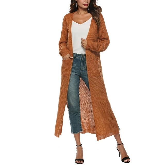 FOCUSNORM Female Cardigan Solid Color Long Sleeve Coat Jacket and Big Pockets