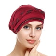 thumbnail image 2 of XASZHN Women's Braid Hat Muslim Ruffle Cancer Turban Wrap Cap for Fashion Head Cover with Color Block Design Red_003 One Size, 2 of 4
