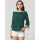 thumbnail image 3 of Blusa de lunares de verano Allegra K de media manga con cuello con volantes para mujer Verde XS, 3 of 6