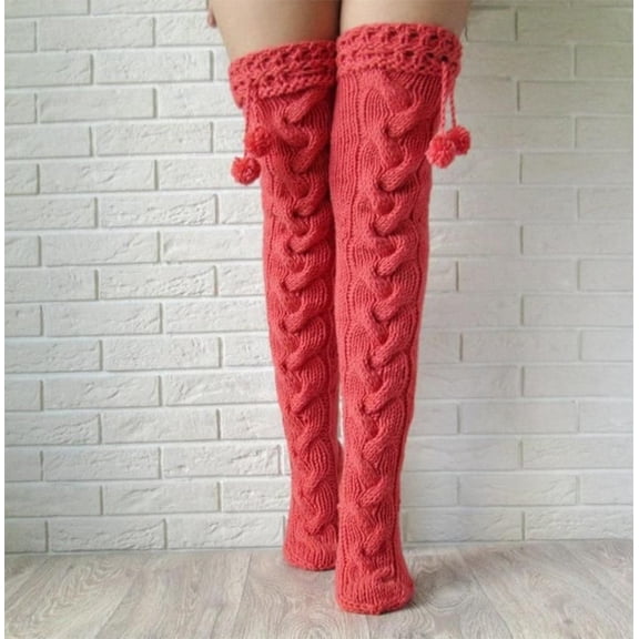 Hot Sales Women's Long Socks Under $7 GIJNRIUIUA Red Knee-High Socks Winter Autumn Winter Solid Knitted Warm Long Knee Cap Socks with Plush Leg Warmers