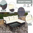 thumbnail image 5 of Hommoo 3-Piece Patio L-Shaped Outdoor Sofa Set, Wicker Rattan Sectional Sofa with Cushion and Glass Top Table, Brown and Beige, 5 of 9