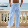 thumbnail image 5 of Men's Cotton Linen Pants Elastic Waist Drawstring Lightweight Trouser Casual Loose Fit Basic Beach Pant with Pockets, 5 of 8