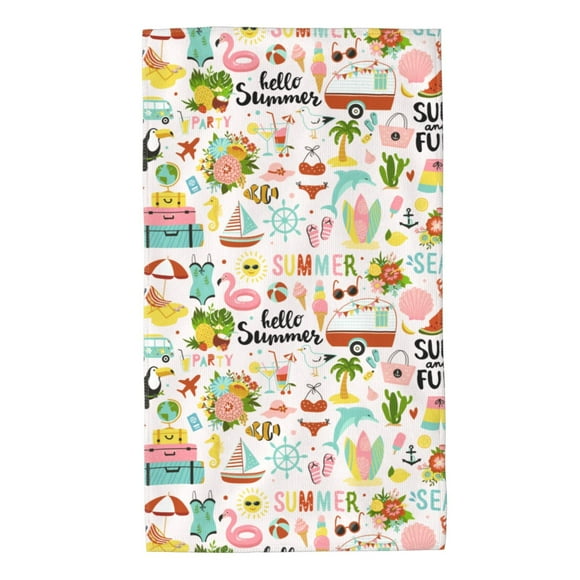 Fotbe Hello Summer Toalla Premium con Patrón, Toalla de Microfibra de Secado Rápido, Ligera y Altamente Absorbente (27.5x16in), Ideal para Uso Diario