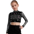 thumbnail image 3 of vastwit Kids Girls Sparkly Rhinestone Sheer Mesh Long Sleeve Shirt Skating Gymnastics Lyrical Dance Crop Top Black 8, 3 of 5