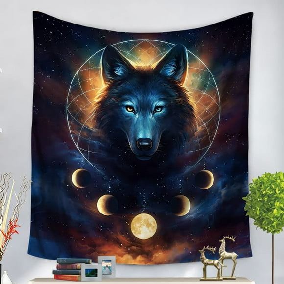 Chifave Wolf Moon Tapestry, Fantasy Animal Dreamcatcher Cool Galaxy Tapestry Wall Hanging Wild Wolf Art Tapestry Wall Decor Galaxy Moon Tapestry for Bedroom Living Room Dorm Tapestry 50" x 60"