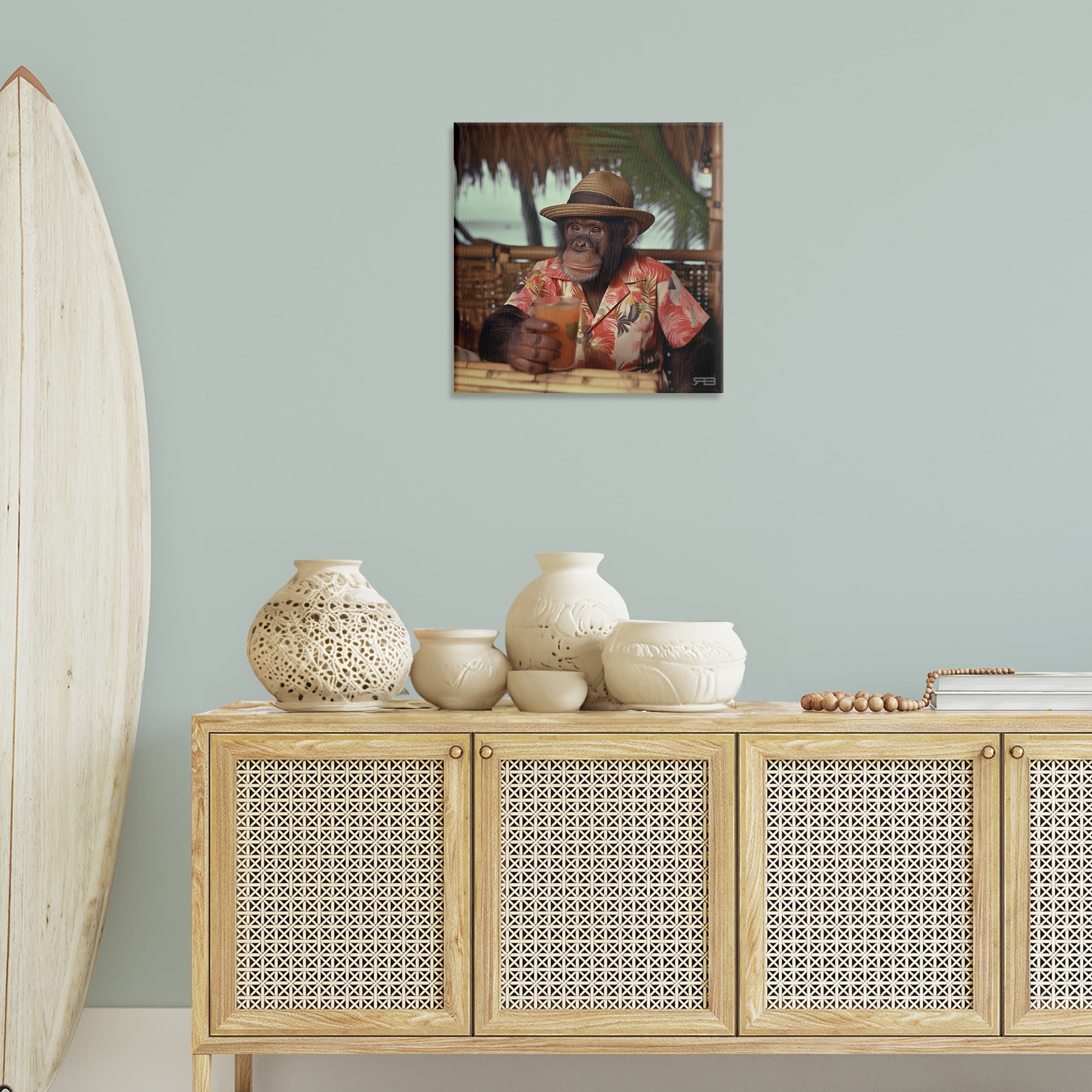 Stupell Industries Tropical Vacation Monkey Novelty Painting Gallery Wrapped Canvas Art Print Wall Art, 24 x 24