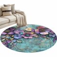 thumbnail image 2 of Spring Purple Flower Round Area Rug 4 FT, Non Slip Indoor Outdoor Rug, Retro Wall Seamless Garden Pastoral Washable Soft Circular Carpet Non-Shedding Floor Mat for Coffee Table Nursery Foyer Balcony, 2 of 8