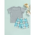 thumbnail image 4 of SAYOO Toddler Boys 2 Pieces Outfit, Short Sleeve Round Neck Animal Letter Print T-Shirt + Plaid Shorts Summer Set, 4 of 9