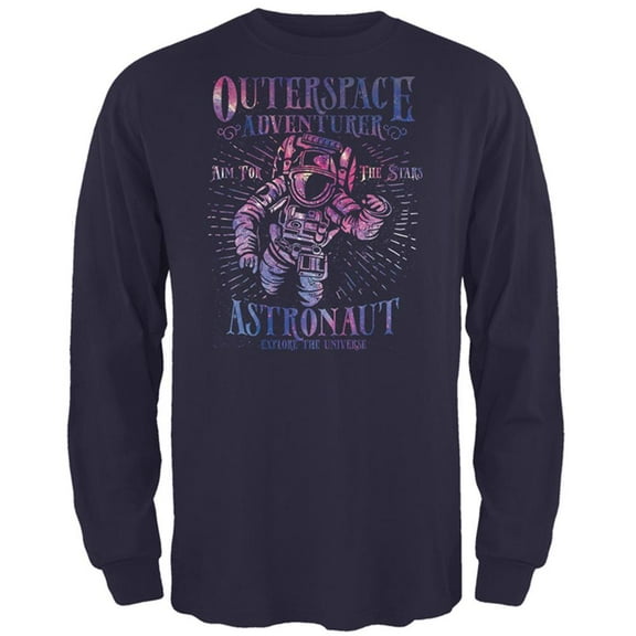 Outer Space Adventurer Astronaut Aim For The Stars Mens Long Sleeve T Shirt Navy X-LG