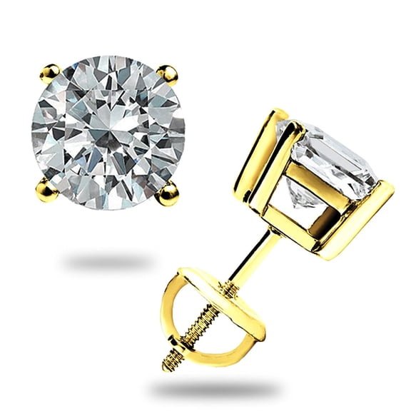 Real 1 Carats Round LAB GROWN Diamond E-F VS Stud Earrings 14K Solid Yellow Gold With EGL Certified