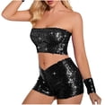 thumbnail image 2 of Wyongtao Women's 2 Piece Outfit Sequin Crop Bandeau Tube Top and High Waist Shorts Set,Black L, 2 of 4