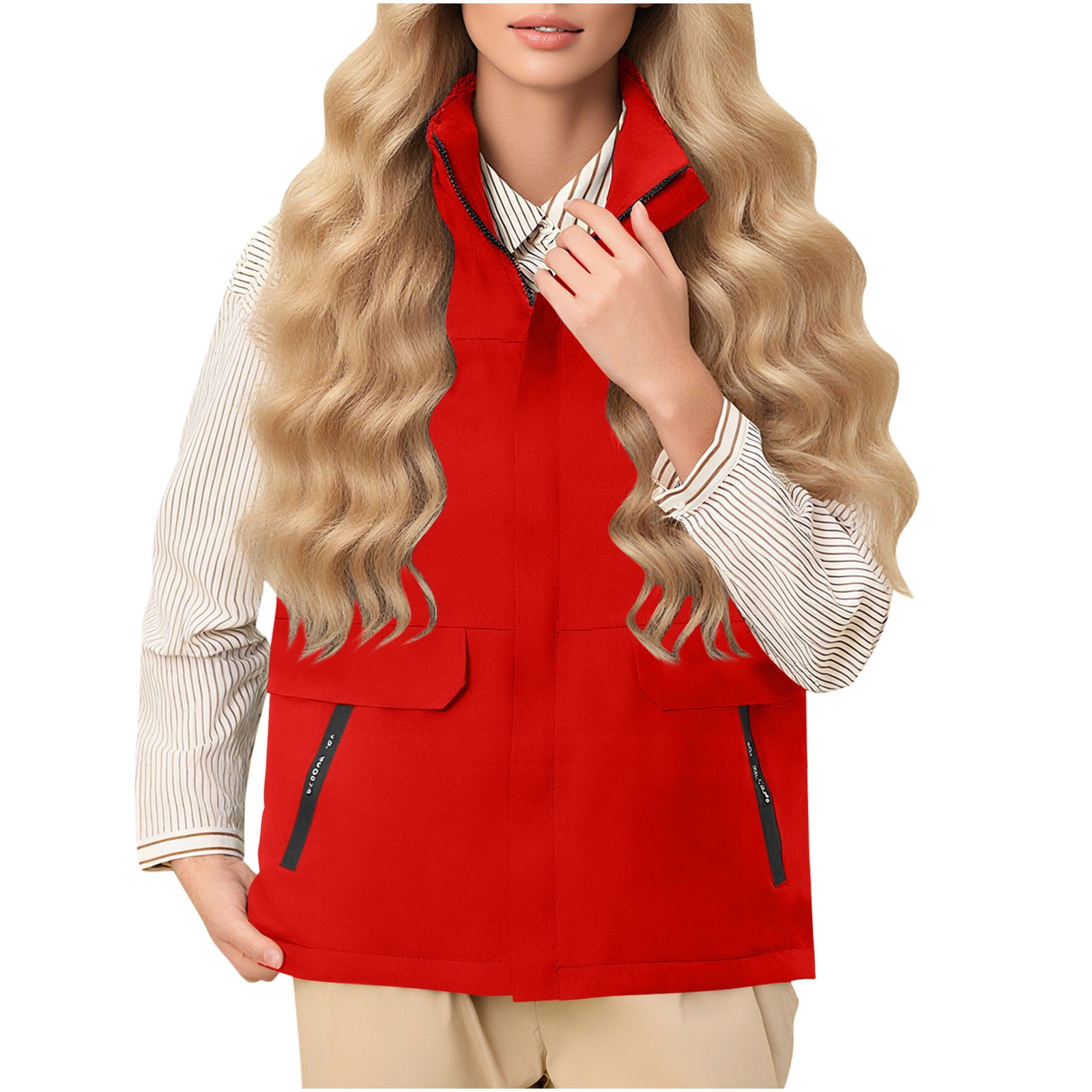 UTSJKR Vests for Women Lightweight Sleeveless Stand Collar Vest Waterproof Hiking Travel Golf Running Jacket with Pockets Red XXXL