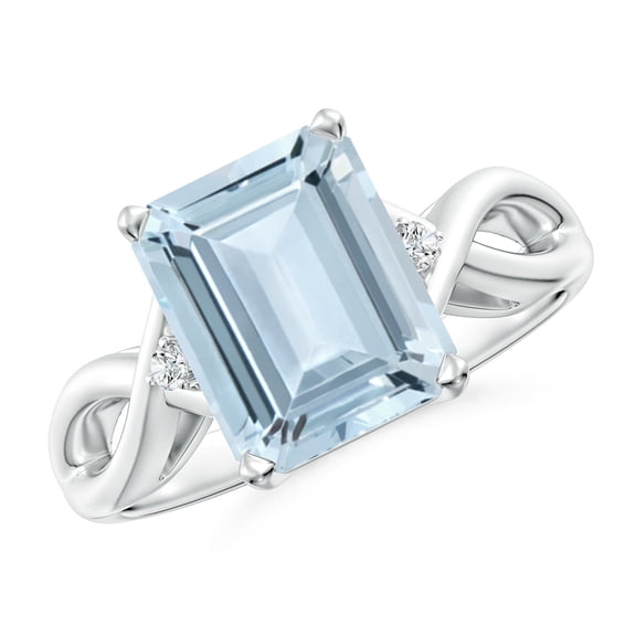 ANGARA Natural Twist Shank Emerald Cut 3 ct Aquamarine Statement Ring in 14K White Gold for Women (Size-10x8mm) | March Birthstone, Anniversary, Jewelry Gift for Women | Natural Aquamarine Ring
