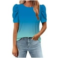 thumbnail image 2 of Womens Tops Plus Size Puff Short Sleeve Blouse Trendy Gradient Color Shirt Crew Neck Pullover Summer Tops Tshirts, 2 of 7