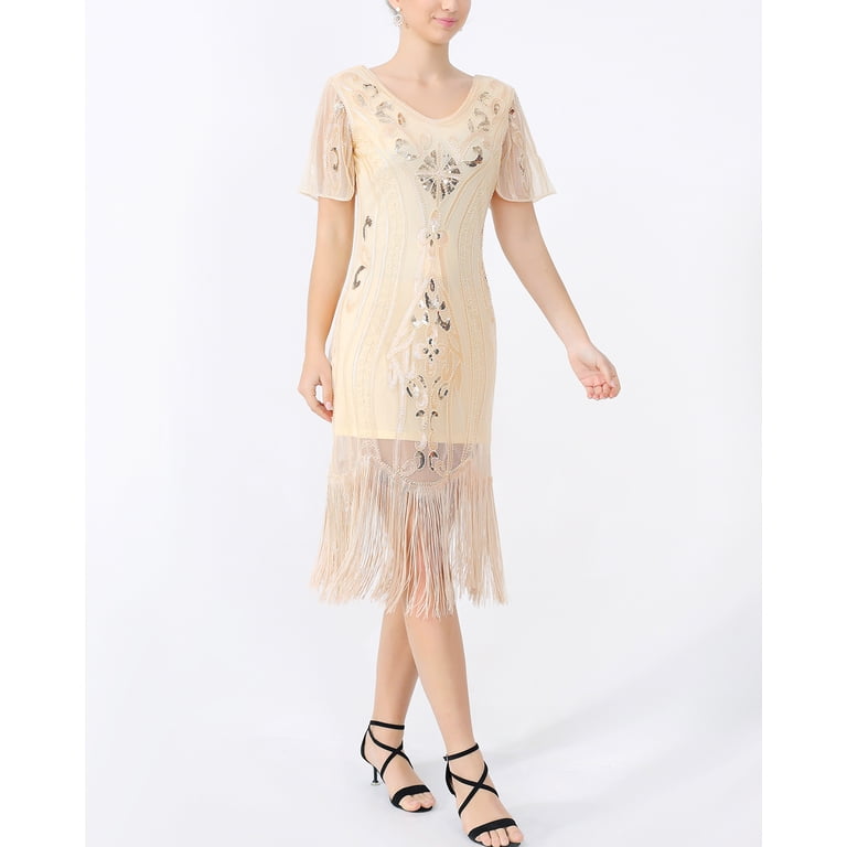green emerald velvet dress Queendancer Women Light Khaki 1920s Flapper Dress Great Gatsby Dress for  Women Short Sleeves Party Dress Roaring 20s – queendancer