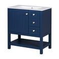 thumbnail image 3 of 30inch Transitional Vanity For Bathroom. Blue Finish. Solid Wood & . Ceramic Sink. Multifunctional Storage With 2 Drawers And Cabinet. Soft Close Hinges 30" Bathroom + Rectangular Functional Spaces., 3 of 6