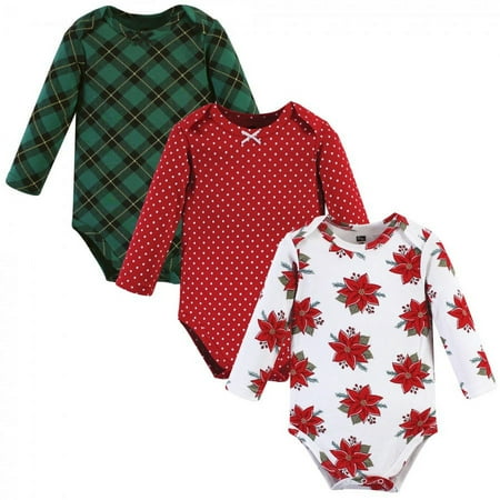 UPC: 0660168154474 | Hudson Baby Infant Girl Cotton Long-Sleeve Bodysuits Poinsettia 0-3 Months