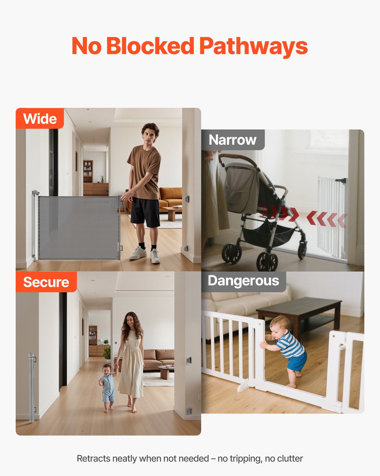 Retractable Baby Gate 56.3 Inch Wide 31.3 Inch Tall Security Lock Easy Walk Through Mesh Dog Gate for Stairs Hallways Indoor Outdoor Gray