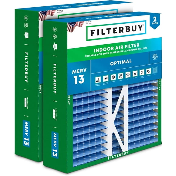 Filterbuy 16x22x5 MERV 13 Pleated HVAC AC Furnace Air Filters for Amana, Coleman, Goodman, York, and More (2-Pack)