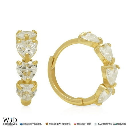 0.5' Hoop Huggie Earrings - 1.80Ct Created Heart Shape Diamond Huggie Hoop Earrings 14K Yellow Gold 0.5
