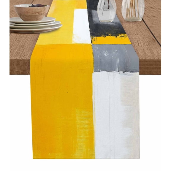 Table Runner Abstract Black Gray Yellow Table Decoration for Kitchen Dinning Painting Art Table Decoration for Indoor Outdoor Party Wedding Decor 13x90inch