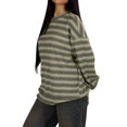 thumbnail image 3 of Women's Striped Sweater Waffle Knit Tops for Women Long Sleeve Shirts Light Weight Fall Tops Green S, 3 of 8