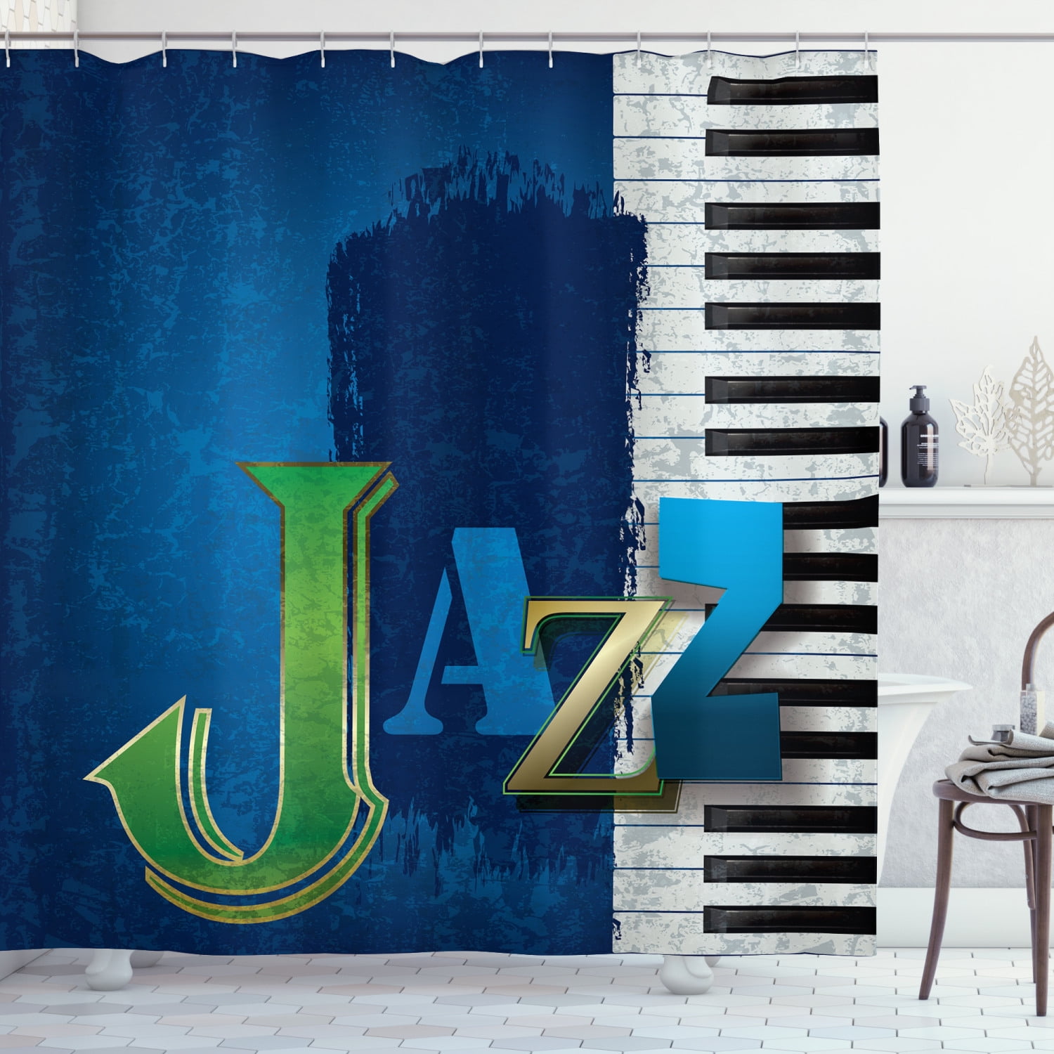 Bathroom Decor Shower Curtain & Painting Creative Vinyl Records Music Background 
