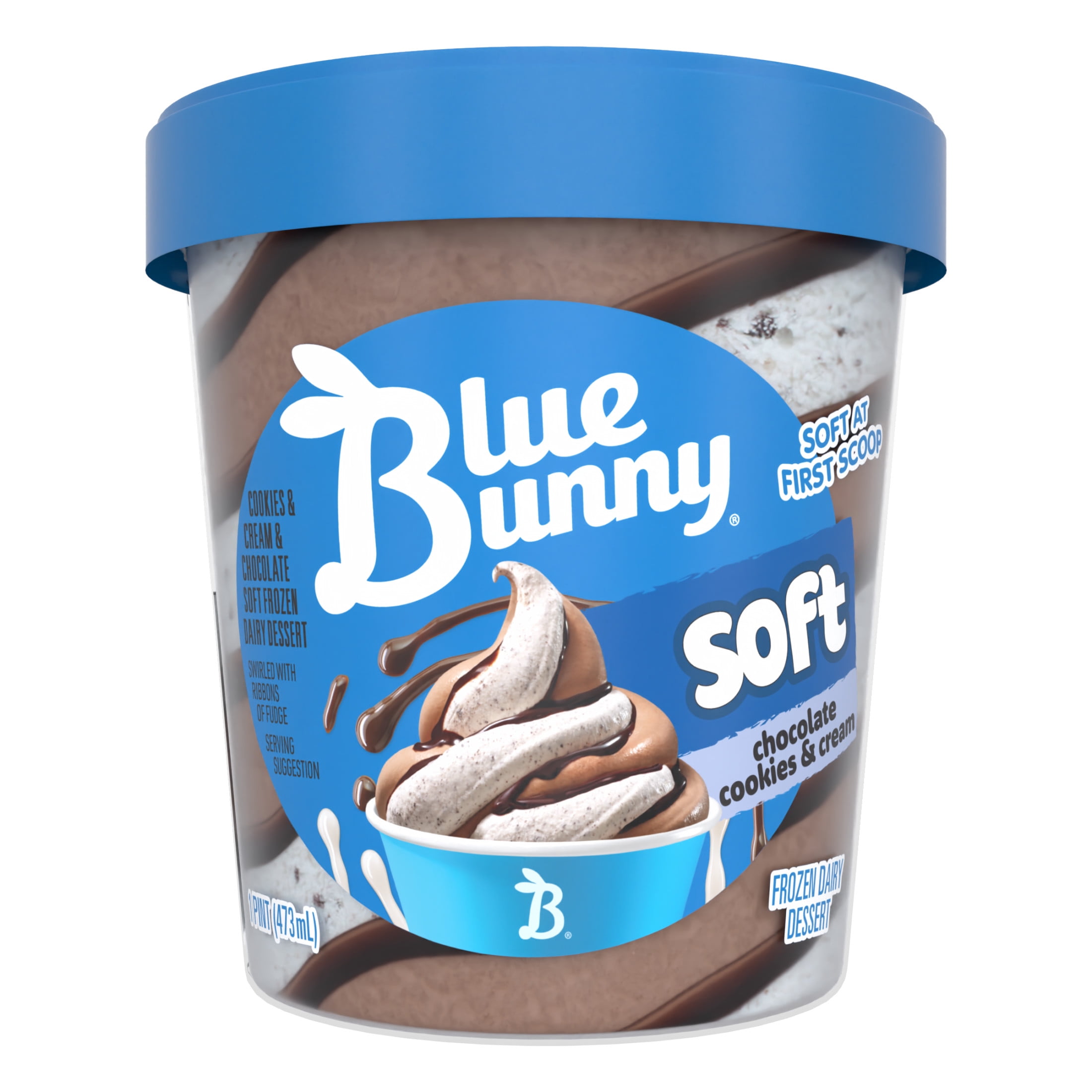 Blue Bunny Soft Chocolate Cookies and Cream Swirl Iced Frozen Dessert, 16 fl oz Pint