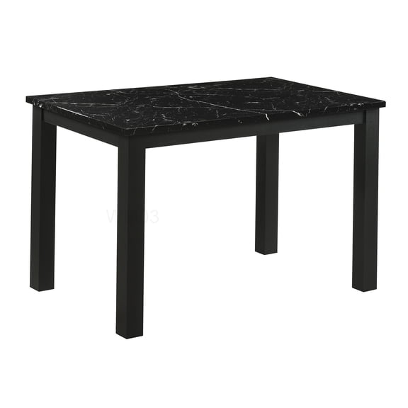 Black Rectangular Dining Table with Faux Marble Top, Modern Wood Kitchen Furniture for 4