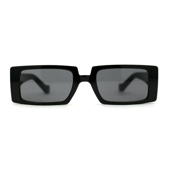Mod Dad Shade Square Rectangle Plastic Retro Sunglasses All Black