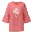 thumbnail image 4 of Hauts d'Été pour Femmes 2023 Haut Aguichant Imprimé Régulier Bouton Col Rond Manches Courtes Manches Trois-Quarts Boho Grande Taille T-Shirt pour Femmes, 4 of 5