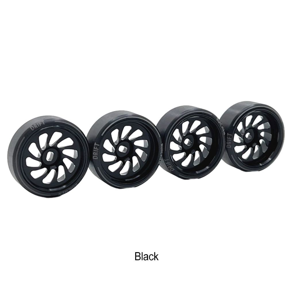 4Pcs 27mm Drift Tires Metal Wheel Rims For 1/28 Wltoys K969 K979 K989 RC Car - Black