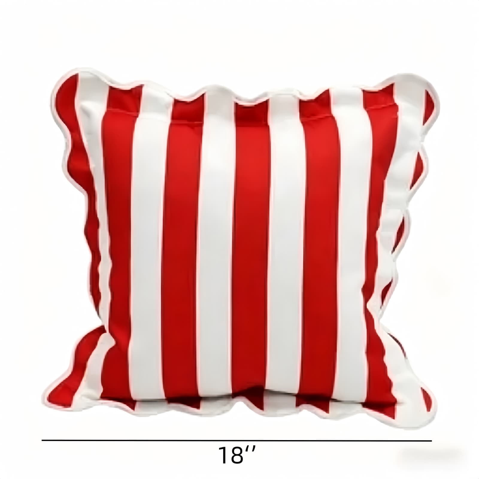 2026 New 18x18 Inch Red and White Striped Throw Pillow with Scalloped Edges, Patriotic Decorative Cushion for 4th of July, Americana Style Accent Pillow for Sofa and Bed