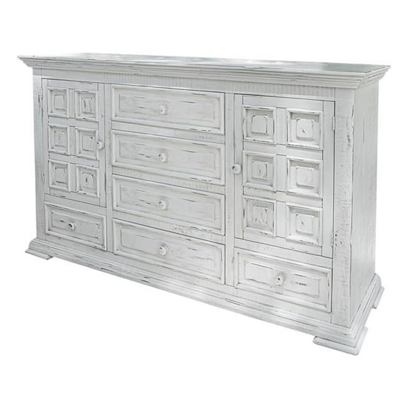 69 in. White Solid Wood Six Drawer Triple Dresser