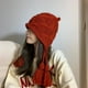 thumbnail image 3 of Gorro rojo de Año Nuevo para mujer, suéter con borlas de hilo de lana cálido para otoño e invierno, sombrero tejido a mano con protección para los oídos, sombrero japonés, 3 of 4