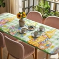 thumbnail image 3 of Easter Table Cloths for 8 Foot Rectangle Tables, Gnomes Flowers Duck Eggs Green Lattice Wooden Patio Waterproof Elastic Fitted Tablecloths, Washable Rectangular Table Cover for Camping, 3 of 8