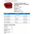 thumbnail image 2 of Left Outer Tail Light Assembly - Compatible with 2018 - 2021 BMW X3 Sport Utility 2019 2020, 2 of 2