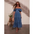 thumbnail image 2 of Women's fashionable loose round neck ruffled flared denim dress, 2 of 6