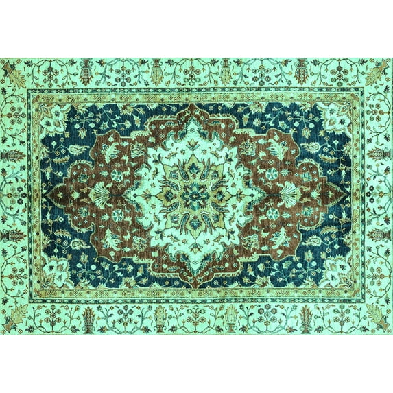 Ahgly Company Machine Washable Indoor Rectangle Abstract Turquoise Blue Modern Area Rugs, 8' x 12'